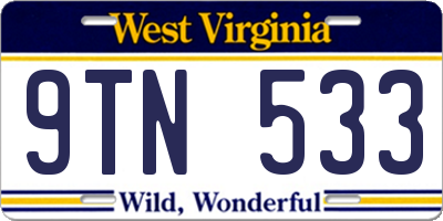 WV license plate 9TN533