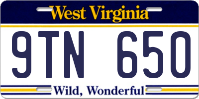 WV license plate 9TN650