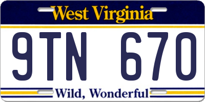 WV license plate 9TN670