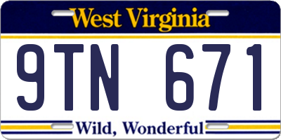 WV license plate 9TN671