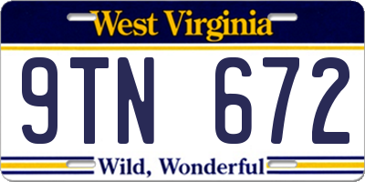 WV license plate 9TN672
