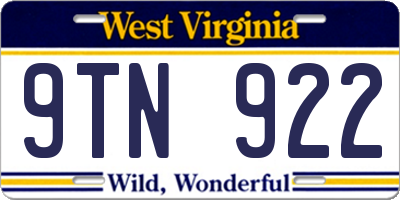 WV license plate 9TN922