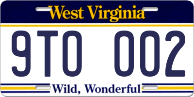 WV license plate 9TO002