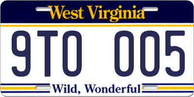 WV license plate 9TO005
