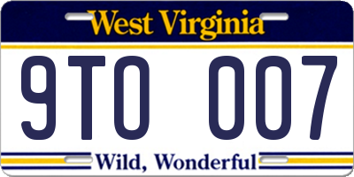 WV license plate 9TO007