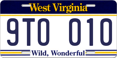 WV license plate 9TO010