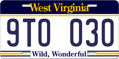 WV license plate 9TO030
