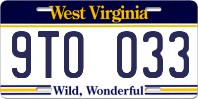 WV license plate 9TO033
