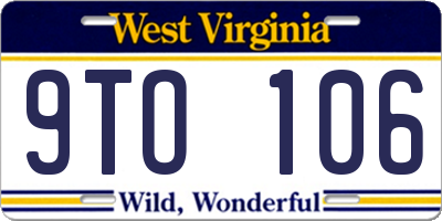 WV license plate 9TO106