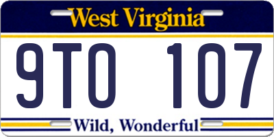 WV license plate 9TO107