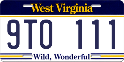 WV license plate 9TO111