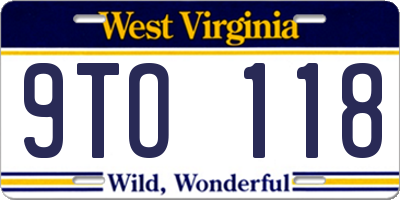 WV license plate 9TO118