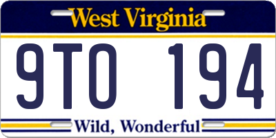 WV license plate 9TO194