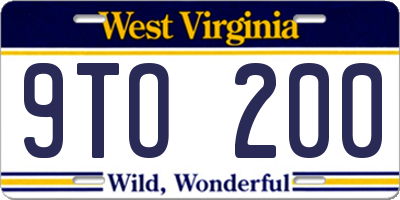 WV license plate 9TO200
