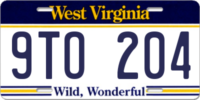 WV license plate 9TO204