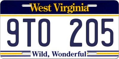 WV license plate 9TO205