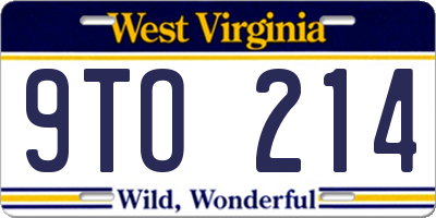 WV license plate 9TO214