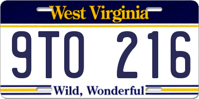 WV license plate 9TO216