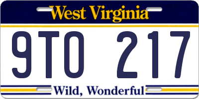 WV license plate 9TO217
