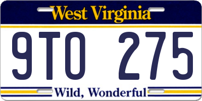 WV license plate 9TO275
