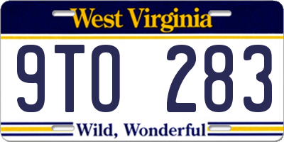 WV license plate 9TO283
