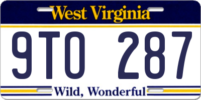 WV license plate 9TO287