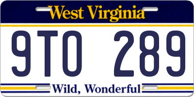 WV license plate 9TO289