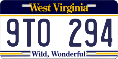 WV license plate 9TO294