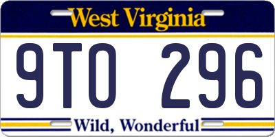 WV license plate 9TO296