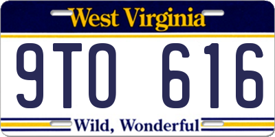 WV license plate 9TO616