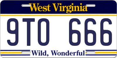 WV license plate 9TO666