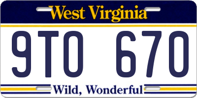 WV license plate 9TO670