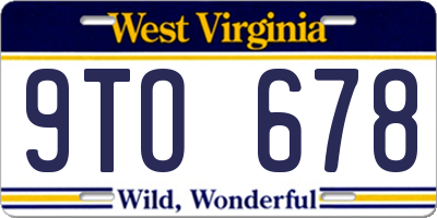 WV license plate 9TO678