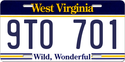 WV license plate 9TO701
