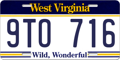 WV license plate 9TO716