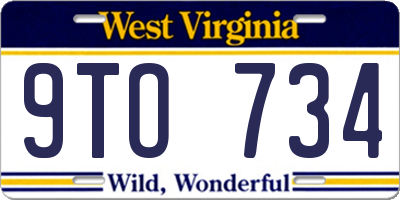 WV license plate 9TO734