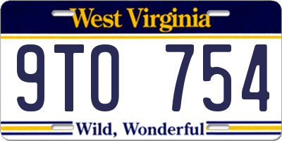 WV license plate 9TO754