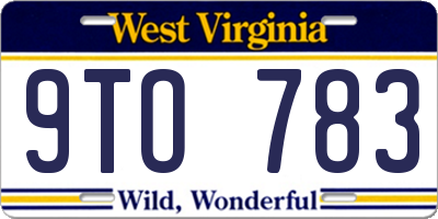 WV license plate 9TO783