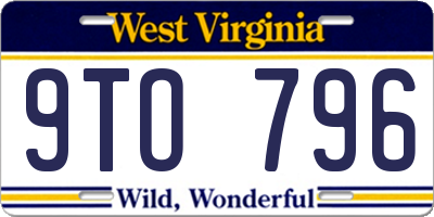 WV license plate 9TO796