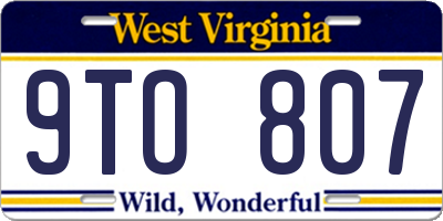 WV license plate 9TO807