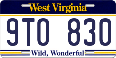 WV license plate 9TO830