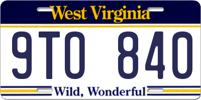WV license plate 9TO840