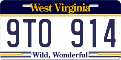WV license plate 9TO914