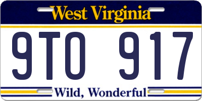 WV license plate 9TO917