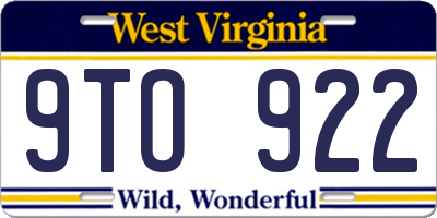 WV license plate 9TO922