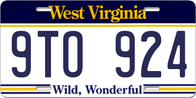 WV license plate 9TO924