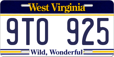 WV license plate 9TO925