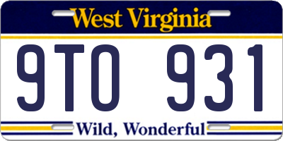 WV license plate 9TO931