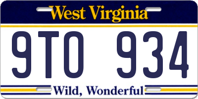 WV license plate 9TO934