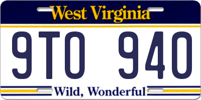 WV license plate 9TO940